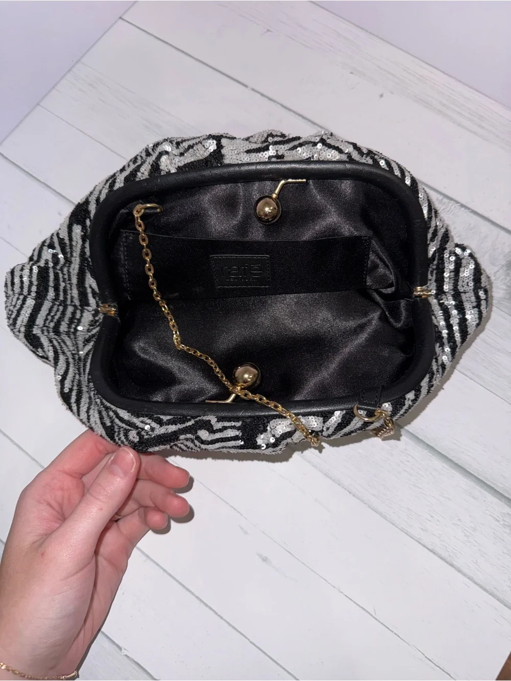 Rafe Zebra Sequin Aya Frame Clutch - Brand New